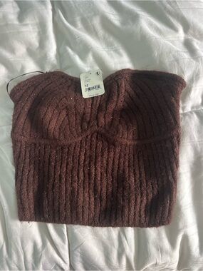 Free People Chocolate Brown Ribbed Strapless Sweater Top
